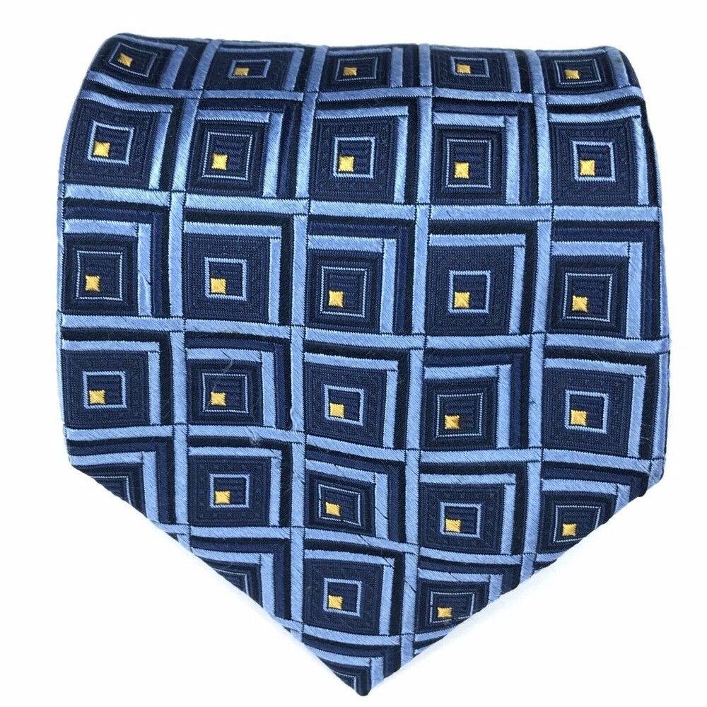 READ Jos. A. Bank Men's Tie Silk Blue Yellow Foulard Elegant Business Necktie 59